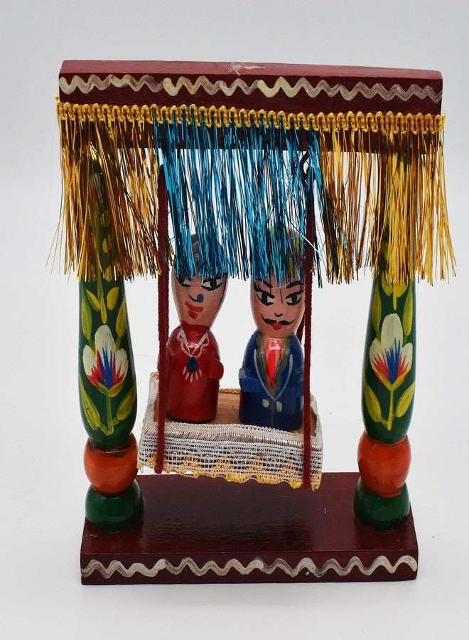 justhandmade Wooden Pair Doll in Swing - Showpiece/Home Decor/Gift (GREEN2) - Image 1